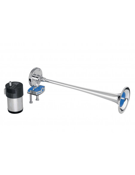 Klaxon a trompe + compresseur Chromé 12v 396mm 116db Hydra 1